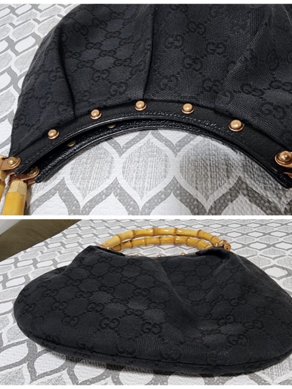 Authentic Gucci Bamboo Canvas Hobo Bag Black - Picture 6 of 9